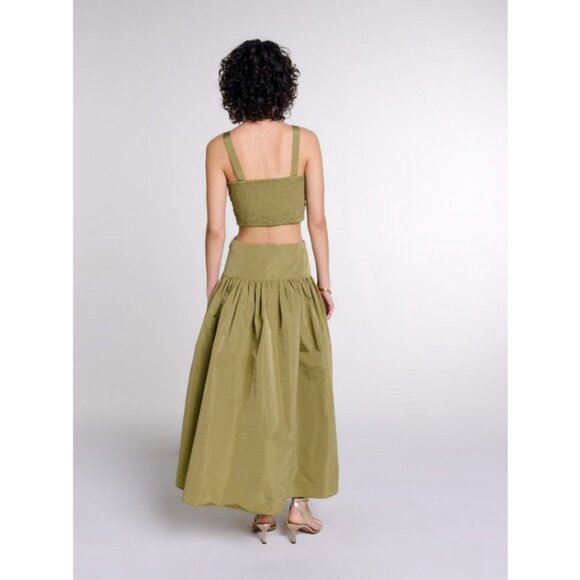 💕MAJE💕 Ruched Cutout Taffeta Dress ~ Kaki Army Green EU 34 NWOT - Picture 6 of 10